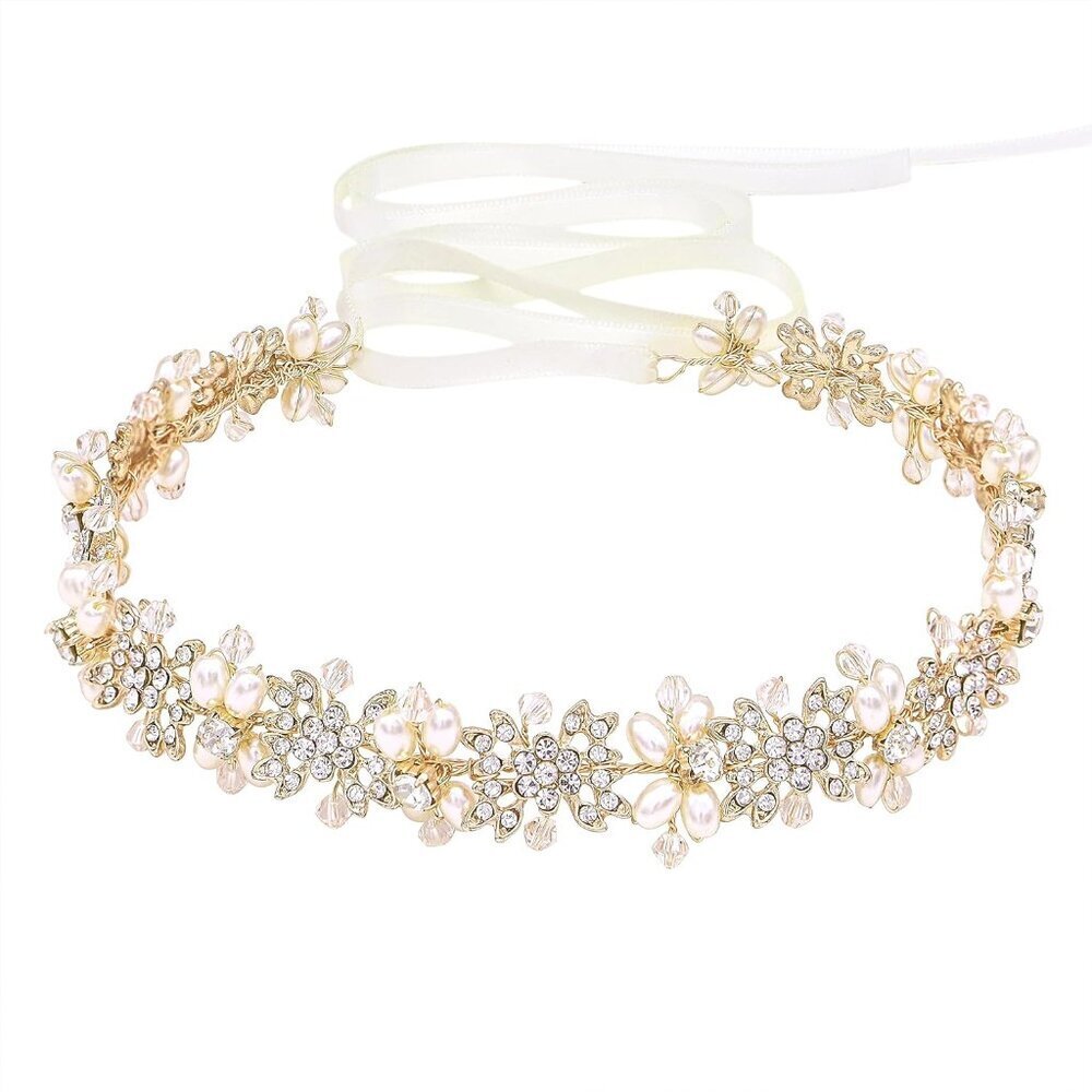 Bridal Headpiece Flower Design Gold Hair Accessory Wedding Headband